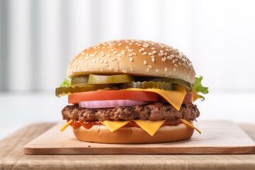 Hamburger on a white background. AI Generative.