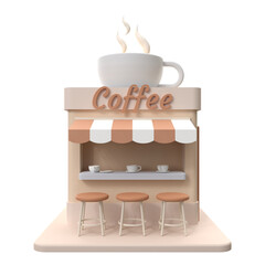 3D rendering of a coffee shop building. Object on a transparent background.