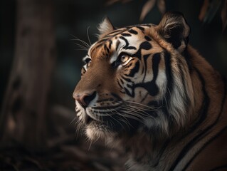 Fototapeta na wymiar Majestic Tiger Portrait, AI GeneratedMajestic Tiger Portrait: Wild Beauty (AI Generated) Generative AI