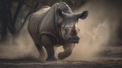 Fototapeta na wymiar Mighty Rhino Roaming Wild Landscape AI Generated Generative AI