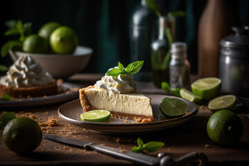 Tempting Slice of Key Lime Pie: A Tangy Delight with Whipped Cream