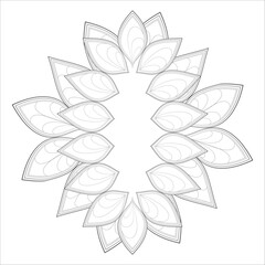 Coloring Page for Adult for Fun and Refreshing. Hand Drawn Sketch for Adult Anti Stress Coloring Page. Decorative Doodle flowers in Black Isolated on White Background.-vector