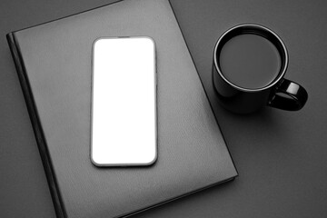 Mockup display. Mobile cell phone blank screen. Smartphone technology. Office equipment. Office...