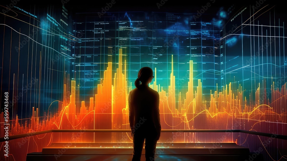 Wall mural Business person showing growth and development, presenting yearly growth, management activity based, process analysis, data virtualization for decision making