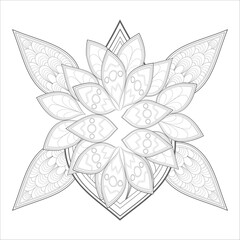 Coloring Page for Adult for Fun and Refreshing. Hand Drawn Sketch for Adult Anti Stress Coloring Page. Decorative Doodle flowers in Black Isolated on White Background.-vector