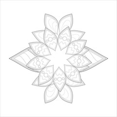 Coloring Page for Adult for Fun and Refreshing. Hand Drawn Sketch for Adult Anti Stress Coloring Page. Decorative Doodle flowers in Black Isolated on White Background.-vector