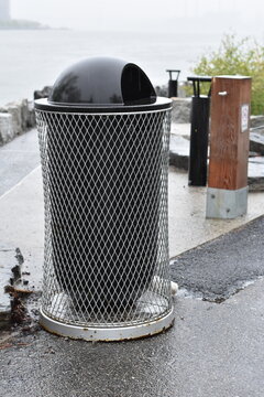 Garbage Can in the Rain on Roosevelt Island, New York City