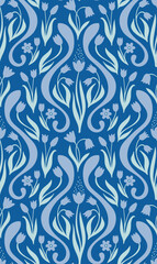 Seamless vector blue and white floral pattern. Textile, wallpaper, wrapping, packaging