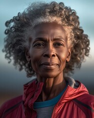 Elderly Black Woman Wearing Jacket Outdoors Photorealistic Illustration [Generative AI]