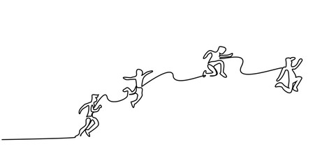 people running different poses jumping motion line art