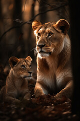Obraz premium the mother lion with daughter