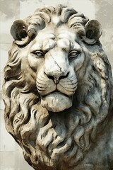 Fototapeta na wymiar lion head marble statue on stone wall created with Generative AI technology