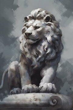 digital brush painting full body portrait lion marble statue sculpture created with Generative AI technology
