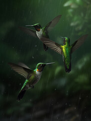Fototapeta premium three hummingbirds flying, Generate Ai