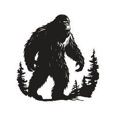 bigfoot, vintage logo line art concept black and white color, hand drawn illustration
