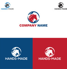 Hand made and horse logo, trendy style - hand made. Hand made logo or icon