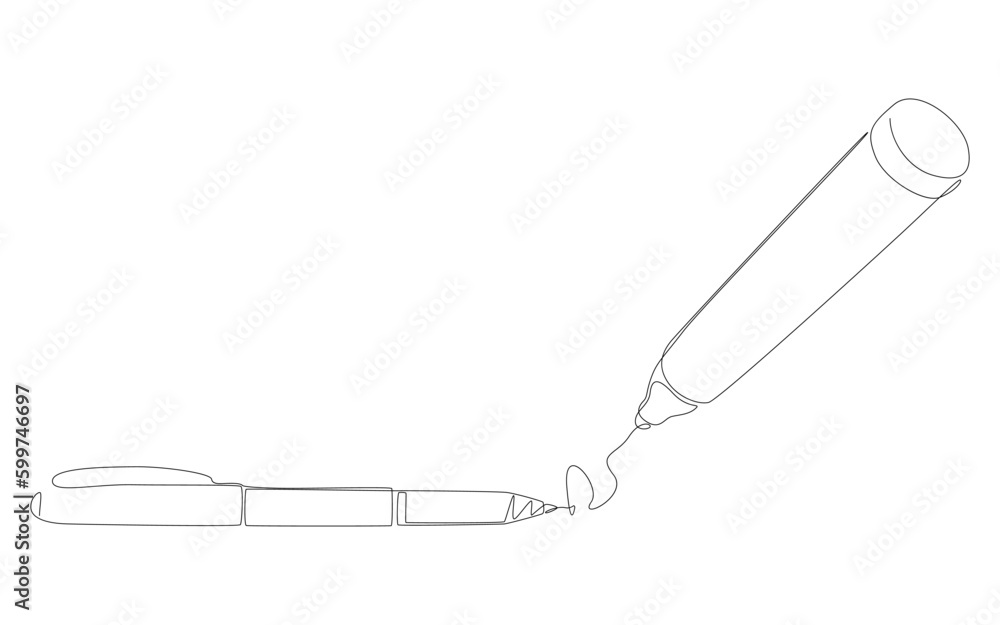 Poster one continuous line of stationery drawn with felt tip pen. thin line illustration vector concept. co