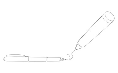 One continuous line of stationery drawn with felt tip pen. Thin Line Illustration vector concept. Contour Drawing Creative ideas.