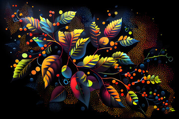 Abstract floral background with colourful leaves. AI Generative