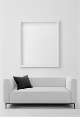 Modern interior with white sofa and blank poster mockup on the wall. AI Generative