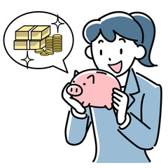 貯金が増えて喜ぶビジネスウーマンの上半身