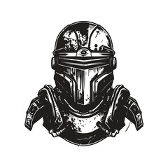 sci fi army wearing helmet, vintage logo line art concept black and white color, hand drawn illustration © Artcuboy