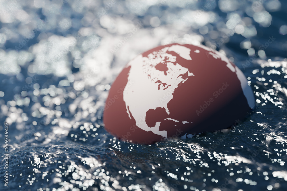 Aufkleber global climate change concept image of a flooded earth. 3d rendering