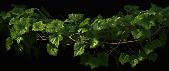 photorealistic bush grape or three-leaved wild vine cayratia (Cayratia trifolia) liana ivy plant bush - obrazy, fototapety, plakaty