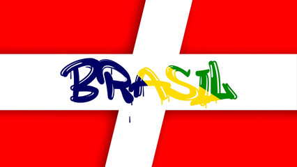 GRAPHIC ILLUSTRATION, BRAZIL NAME COLORS RED AND WHITE