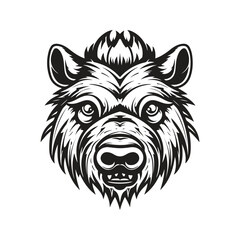 boar mascot, vintage logo line art concept black and white color, hand drawn illustration
