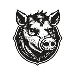 boar head, vintage logo line art concept black and white color, hand drawn illustration