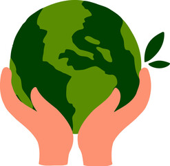 Earth Day Planet Regrowth with Hand Flat Hand Drawn Illustration