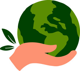 Earth Day Hand Holding Planet Flat Hand Drawn Illustration