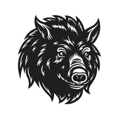 boar monster, vintage logo line art concept black and white color, hand drawn illustration