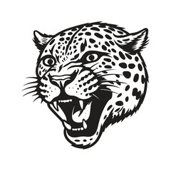 angry cheetah, vintage logo line art concept black and white color, hand drawn illustration