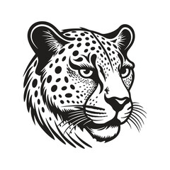 angry cheetah, vintage logo line art concept black and white color, hand drawn illustration