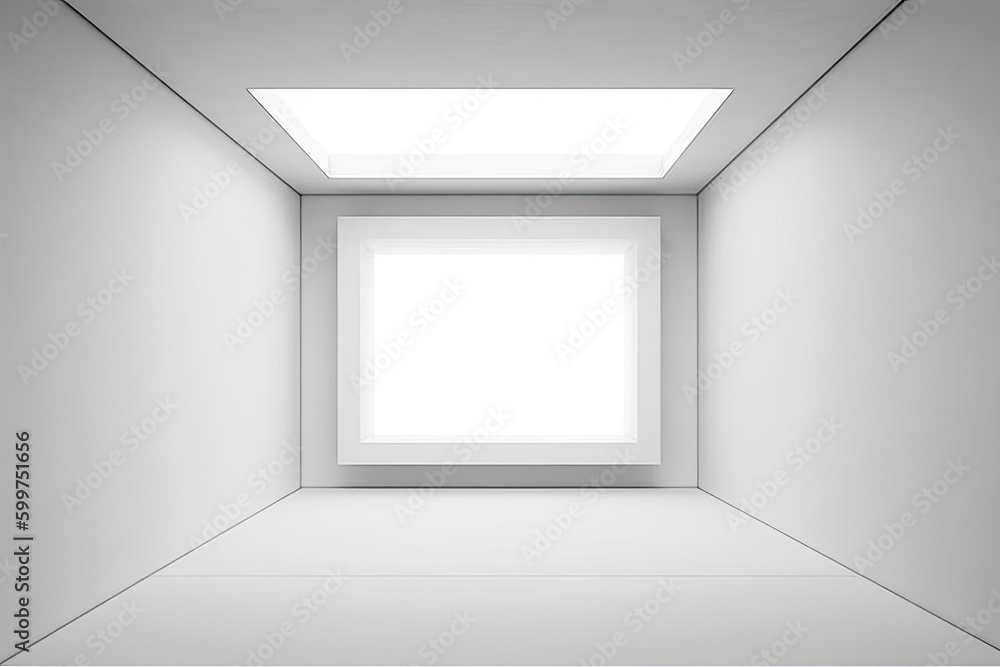 Poster an empty room with a centered square window generative ai