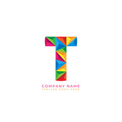 Colorful letter t logo design for business company in low poly art style