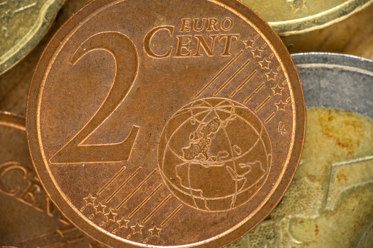 Two cent coin (euro). Reverse side, macro