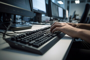 Hands Typing on Keyboard, Office Productivity, Business Tasks, Remote Office Work, With Generative AI Technology