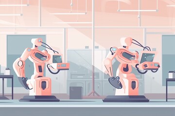 two pink robots standing side by side Generative AI