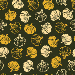 Organic Fresh Onion Garlic Ingredients Vector Graphic Seamless Pattern