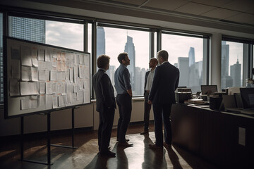 Fototapeta premium Businessman Presenting New Ideas on a Whiteboard With Generative AI Technology