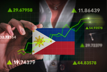 Graph growing up in Front Of Philippines Flag. business state growing up concept.
