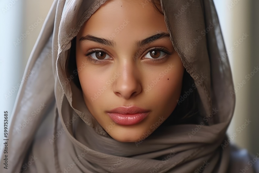 Poster portrait of a very attractive young arabic woman looking at the camera. generative ai