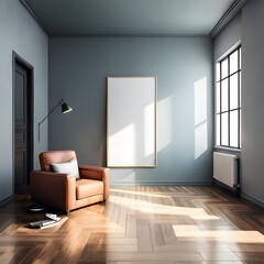 mock up poster frame in modern interior background, living room, Art Deco style, 3D render, 3D illustration