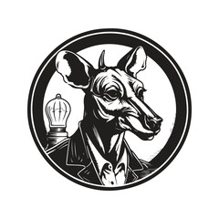okapi inventor, vintage logo line art concept black and white color, hand drawn illustration