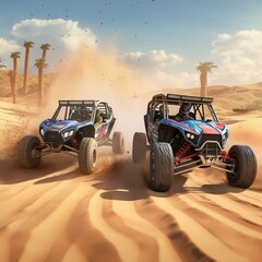 Two Side By Sides Racing through the sand 