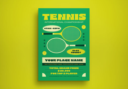 Green Flat Design Tennis Tournament Flyer Layout