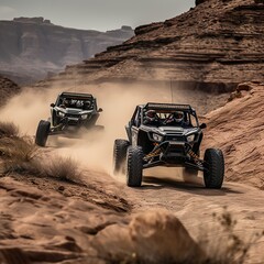 Plakat Two Side By Side Off Roading Together In The Desert